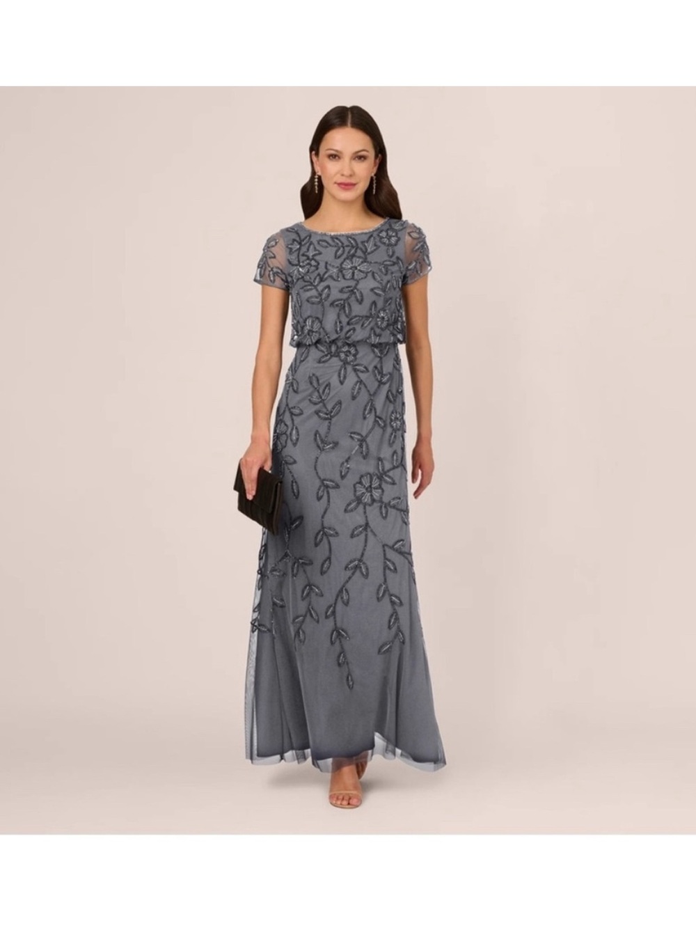 Adrianna Papell Dusty Blue Beaded Gown NWT SZ 6 Formal MOB GALA Tulle Evening